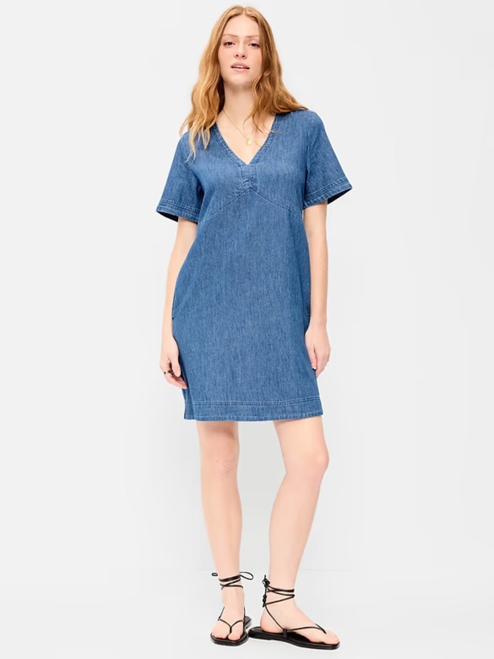 Old Navy Short-Sleeve Denim Mini Shift Dress Size Medium NEW